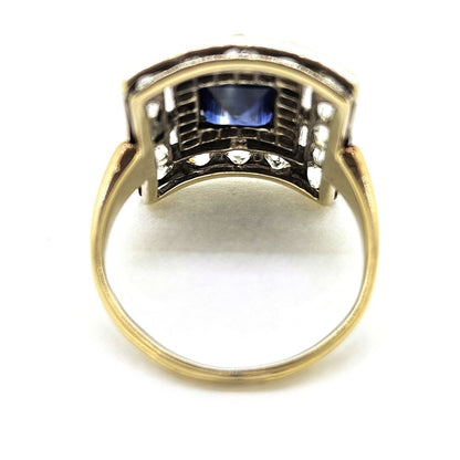 Vintage Sapphire and Diamond Cluster Plaque Ring