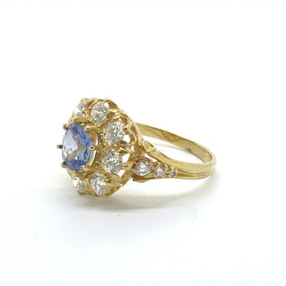 Antique Style Sapphire and Diamond Cluster Engagement Ring