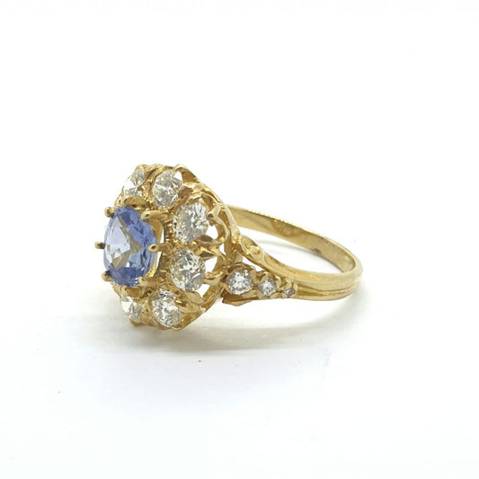 Antique Style Sapphire and Diamond Cluster Engagement Ring
