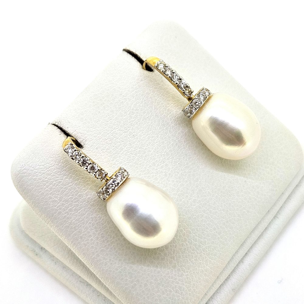 Pearl and Diamond Shepherd Hook Drop Earrings