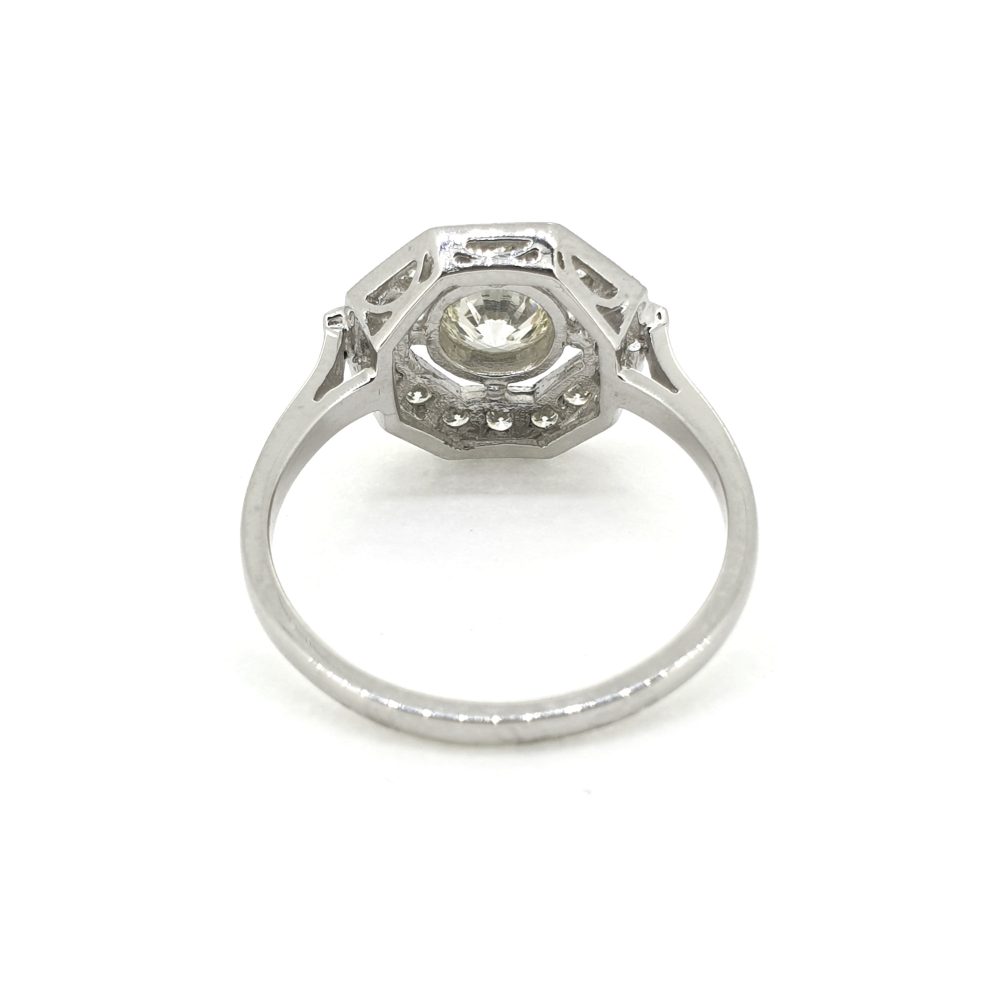 Diamond Set Hexagonal Halo Cluster Ring in Platinum, 0.95 carat total