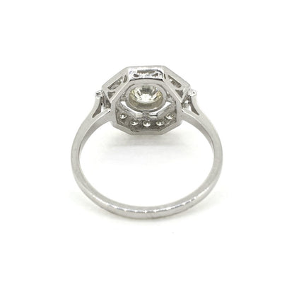 Diamond Set Hexagonal Halo Cluster Ring in Platinum, 0.95 carat total