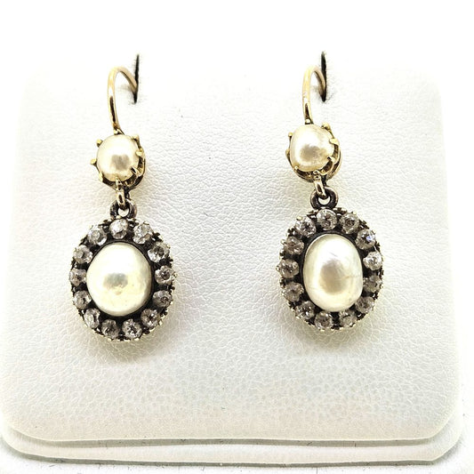 Victorian Antique Natural Pearl and Diamond Drop Earrings
