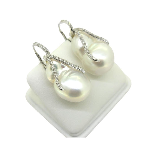 Baroque Pearl and Diamond Earrings in 18ct White Gold