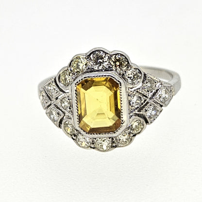 Yellow Sapphire and Diamond Cluster Ring Ys1.40 D.65 platinum