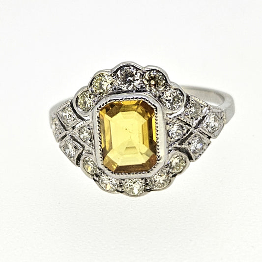 Yellow Sapphire and Diamond Cluster Ring Ys1.40 D.65 platinum