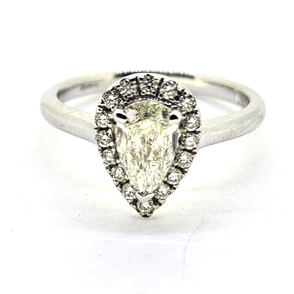 0.78ct Pear Shape Diamond Halo Cluster Engagement Ring