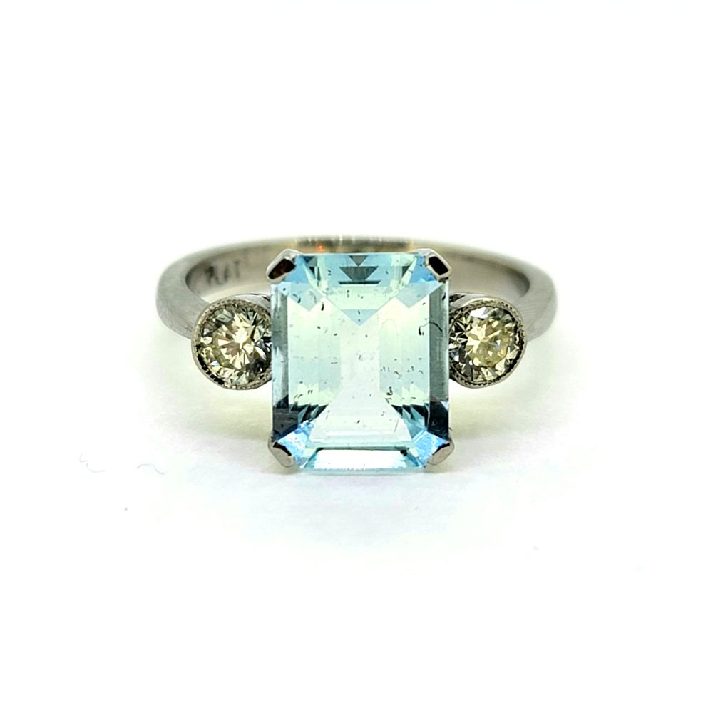 2.80ct Aquamarine and Diamond Three Stone Ring in Platinum