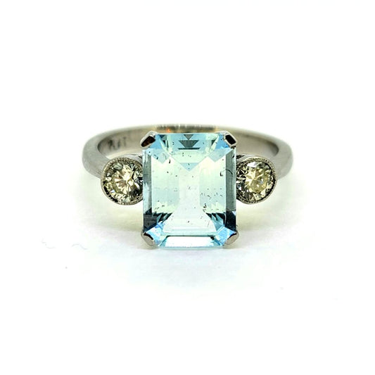 2.80ct Aquamarine and Diamond Three Stone Ring in Platinum