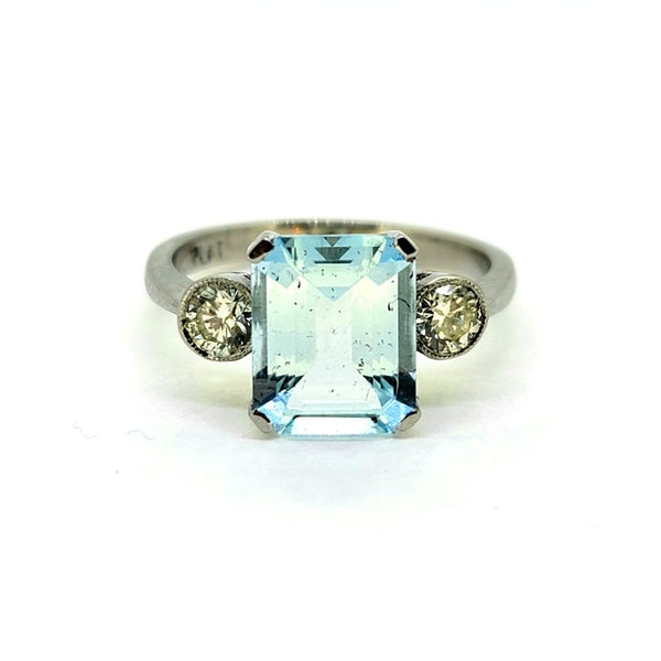 2.80ct Aquamarine and Diamond Three Stone Ring in Platinum