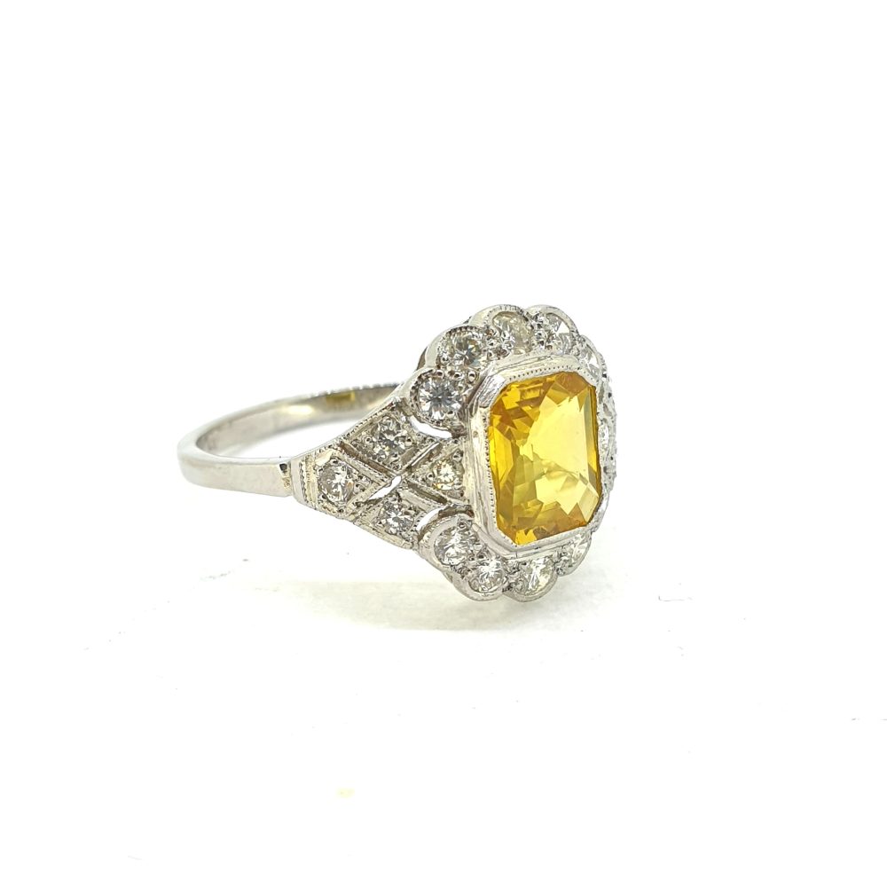 1.60ct Yellow Sapphire and Diamond Cluster Dress Ring in Platinum