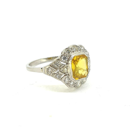 1.60ct Yellow Sapphire and Diamond Cluster Dress Ring in Platinum