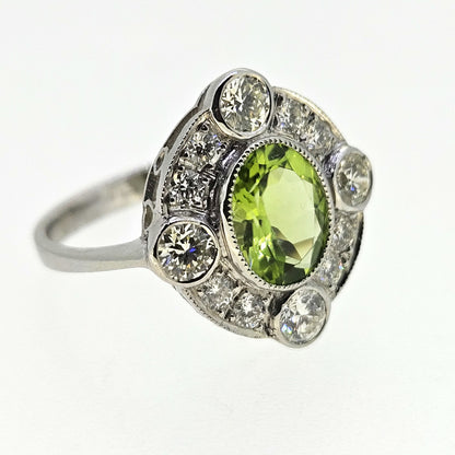 Peridot and Diamond Cluster Ring D.95 P1.50 Platinum