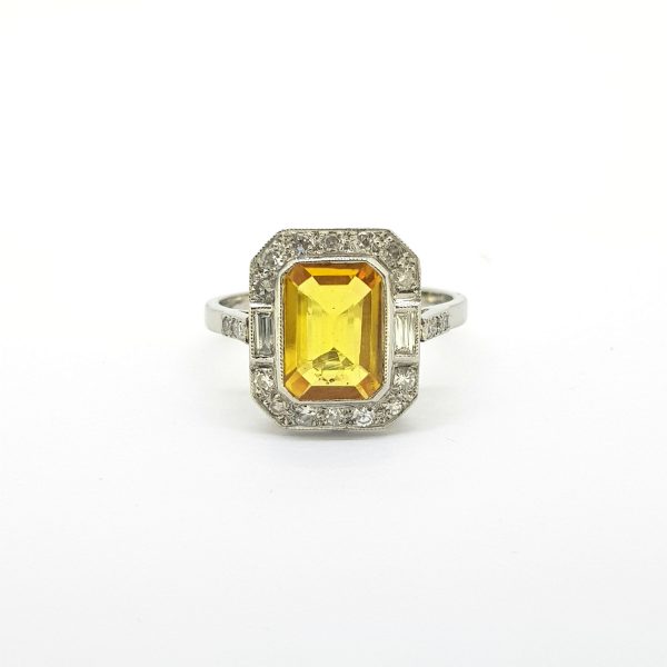 2ct Emerald Cut Yellow Sapphire and Diamond Cluster Dress Ring in Platinum