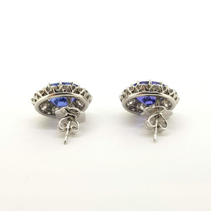 Tanzanite and Diamond Oval Cluster Stud Earrings in 18ct White Gold, 5.60 carats