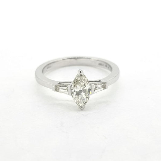 0.57ct Marquise Cut Diamond Ring with Tapered Baguette Shoulders