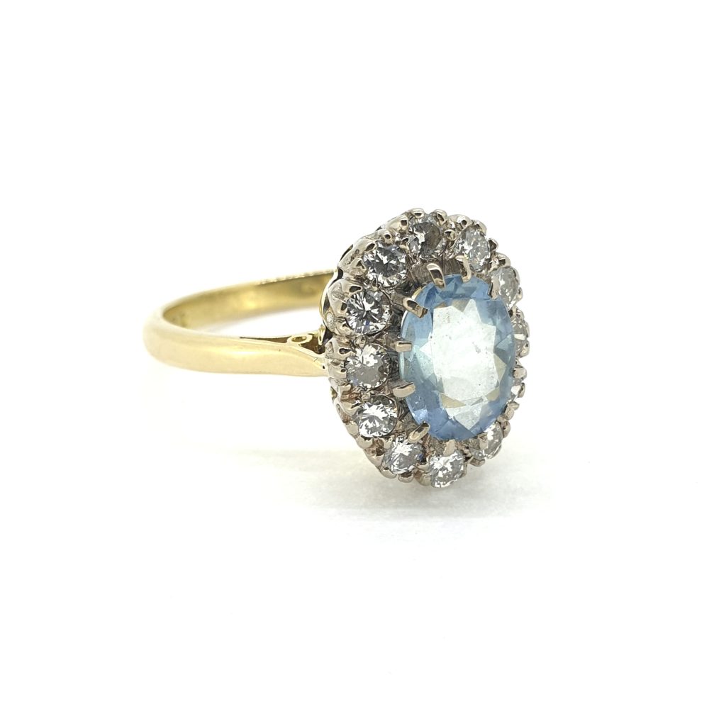 Aquamarine and Diamond Oval Cluster Ring