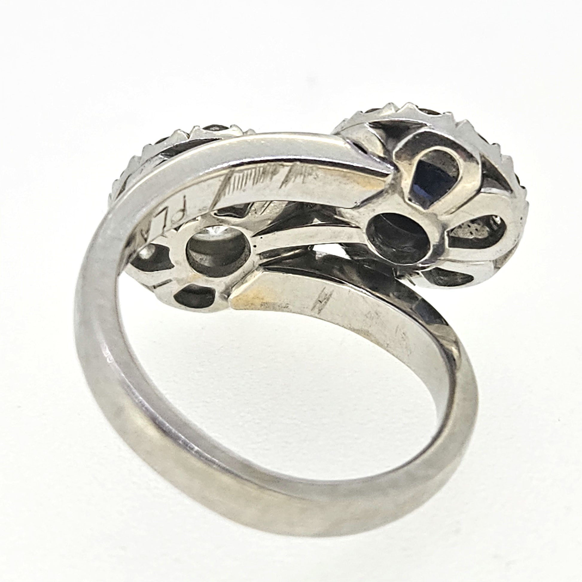 Sapphire and Diamond Crossover Ring