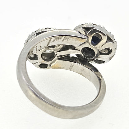 Sapphire and Diamond Crossover Ring