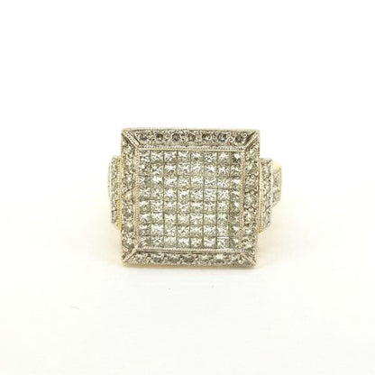 Unisex French Diamond Square Shaped Cluster Ring, 2.01 carat total