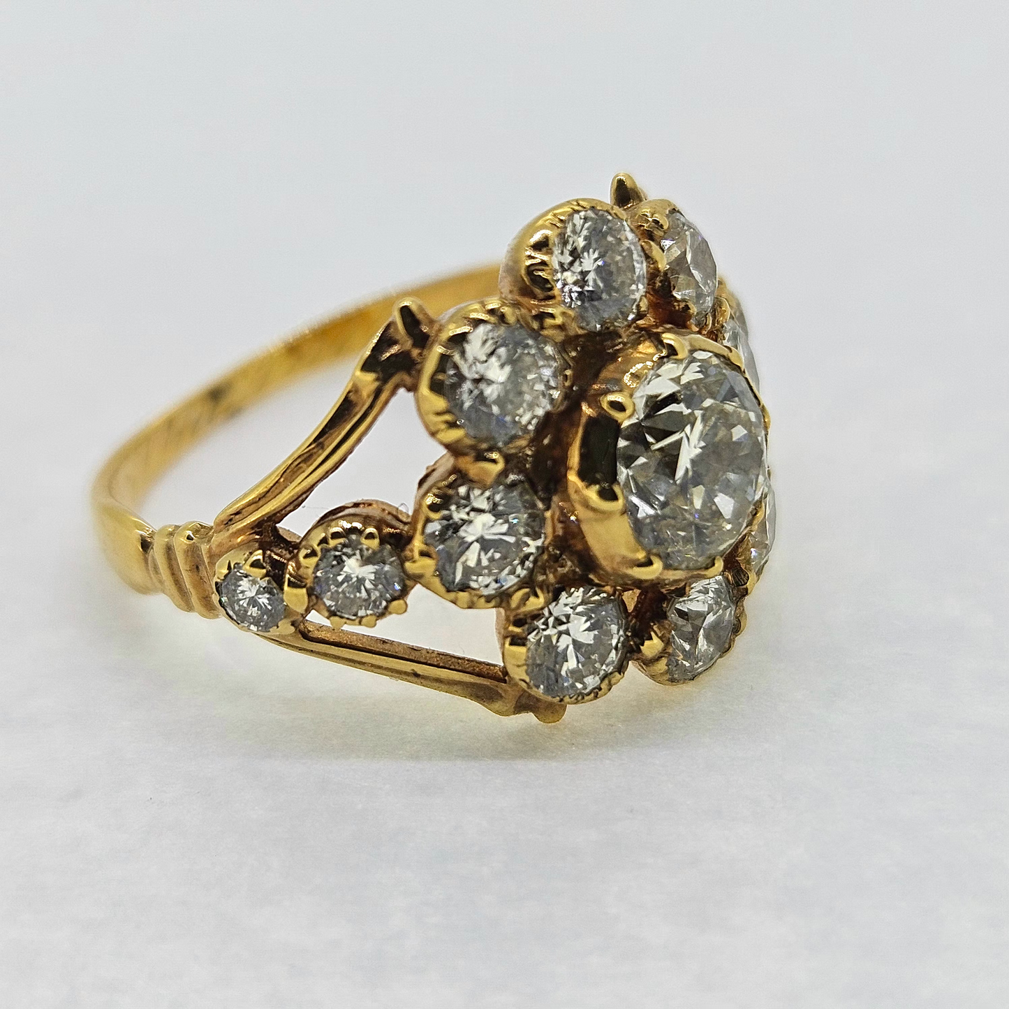 Old Cut Diamond Floral Cluster Ring, 2.30 carat total