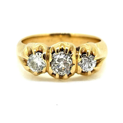 Unique Vintage Chunky 1ct Diamond Three Stone Ring in 18ct Yellow Gold
