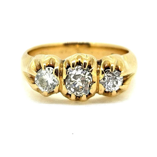 Unique Vintage Chunky 1ct Diamond Three Stone Ring in 18ct Yellow Gold
