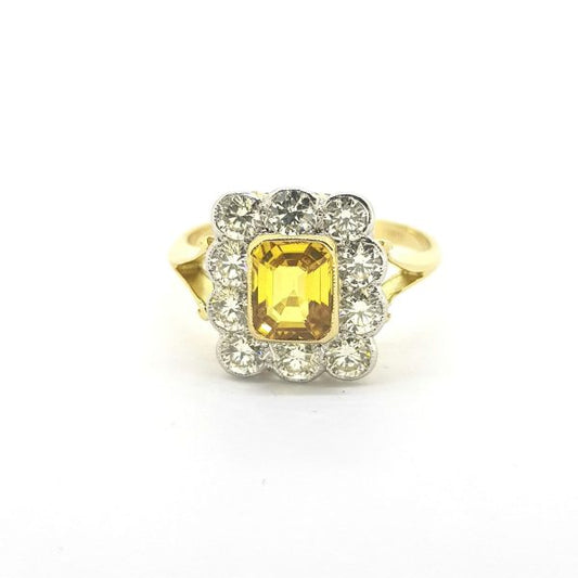 Vintage 1.20ct Yellow Sapphire and Diamond Cluster Ring in 18ct Yellow Gold, Circa 1970