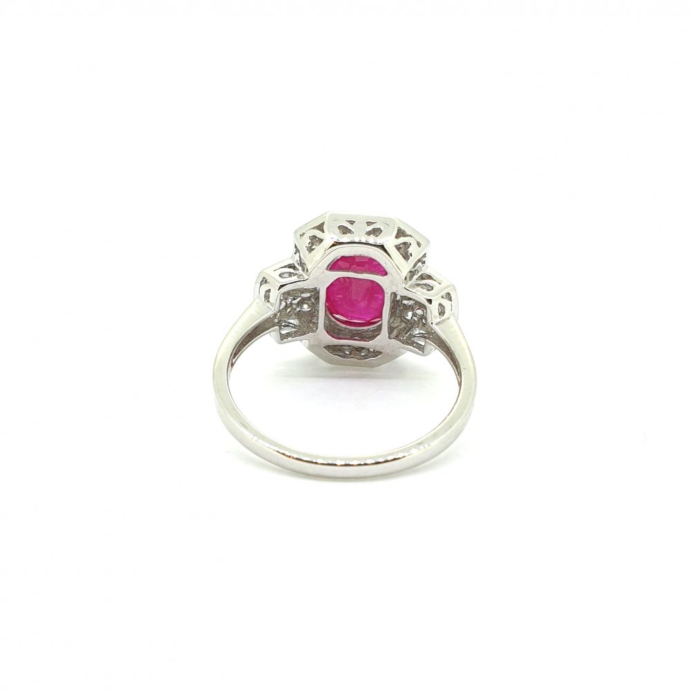 2.15ct Oval Ruby and Diamond Cluster Dress Ring in 18ct White Gold
