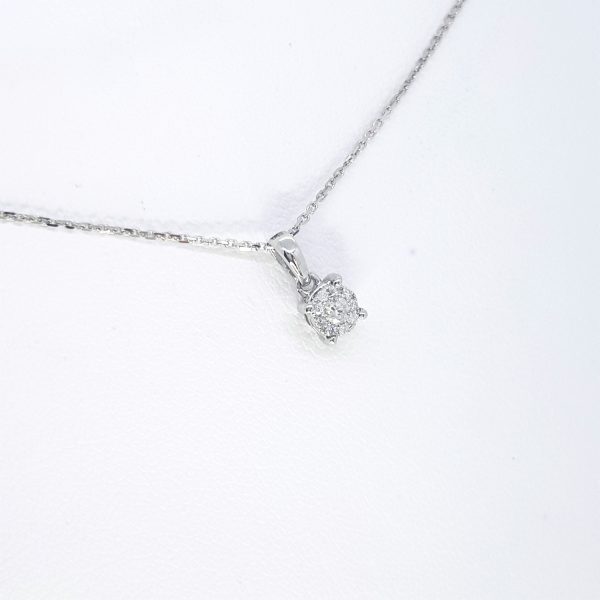 Diamond Cluster Pendant and White Gold Chain, 0.08 carats