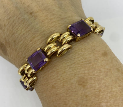 Vintage 1940s Amethyst and 18ct Yellow Gold Bracelet