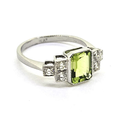 1.65ct Peridot and Diamond Engagement Ring in Platinum