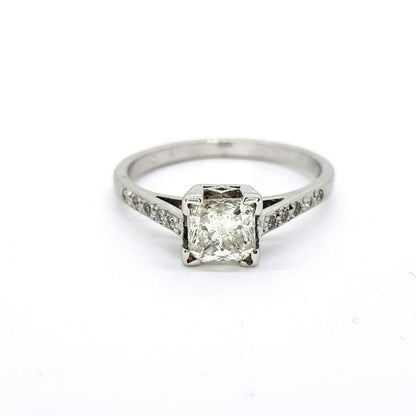 1.01ct Octagonal Cut Diamond Engagement Ring with Diamond Shoulders