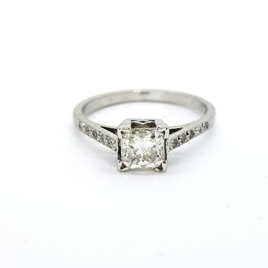 1.01ct Octagonal Cut Diamond Engagement Ring with Diamond Shoulders