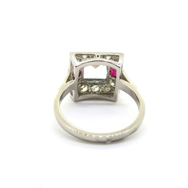 1.30ct Aquamarine, Ruby and Diamond Cluster Ring in Platinum