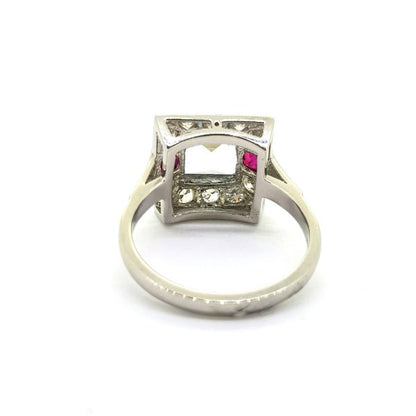 1.30ct Aquamarine, Ruby and Diamond Cluster Ring in Platinum