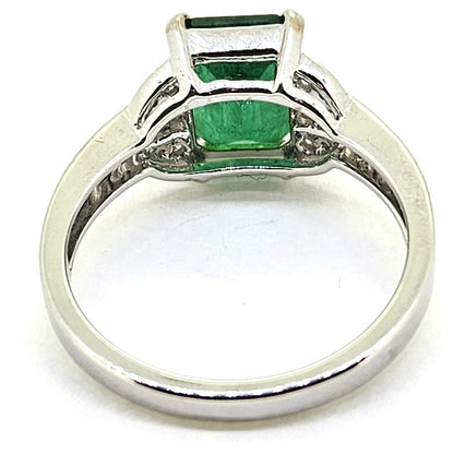 Emerald and Baguette Diamond Engagement Ring in 18ct White Gold