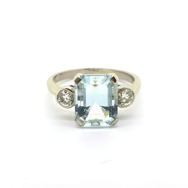 2.80ct Aquamarine and Diamond Three Stone Ring in Platinum