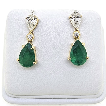 Emerald and Diamond drop earrings Em5.07 D1.46