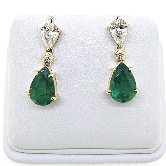 Emerald and Diamond drop earrings Em5.07 D1.46