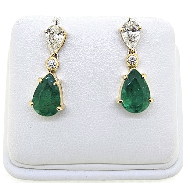 Emerald and Diamond drop earrings Em5.07 D1.46