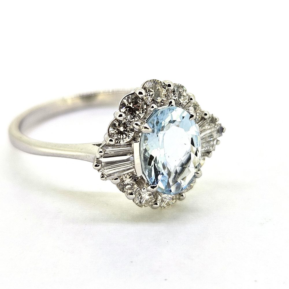 Modern Aquamarine and Diamond Cluster Dress Ring