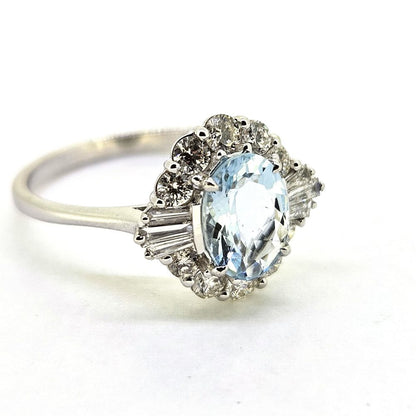 Modern Aquamarine and Diamond Cluster Dress Ring