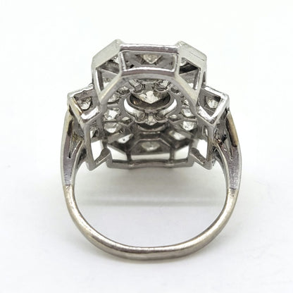 Art Deco Three Stone Diamond Cluster Panel Ring