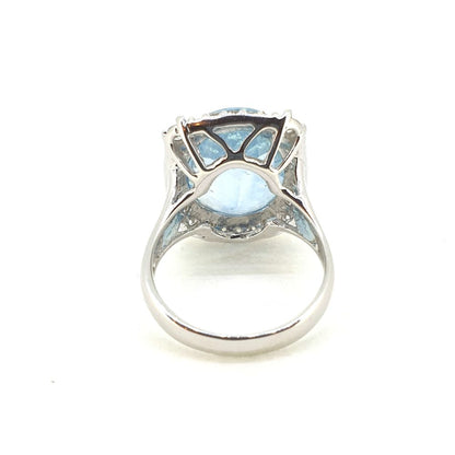 7.67ct Oval Aquamarine and Diamond Cluster Dress Ring