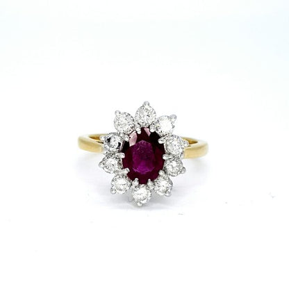 Ruby and Diamond Cluster Ring in 18ct Gold