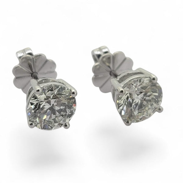 3ct Diamond Solitaire Stud Earrings, 3.01 carats, single stone round brilliant-cut diamonds four-claw set and mounted in 18ct white gold