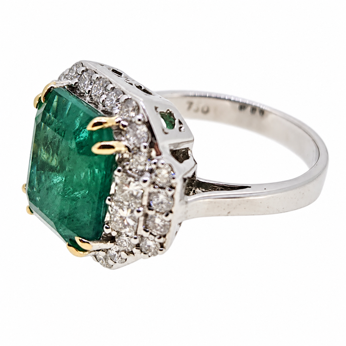 Emerald and Diamond Cluster Ring E5.12 D.96 18ct