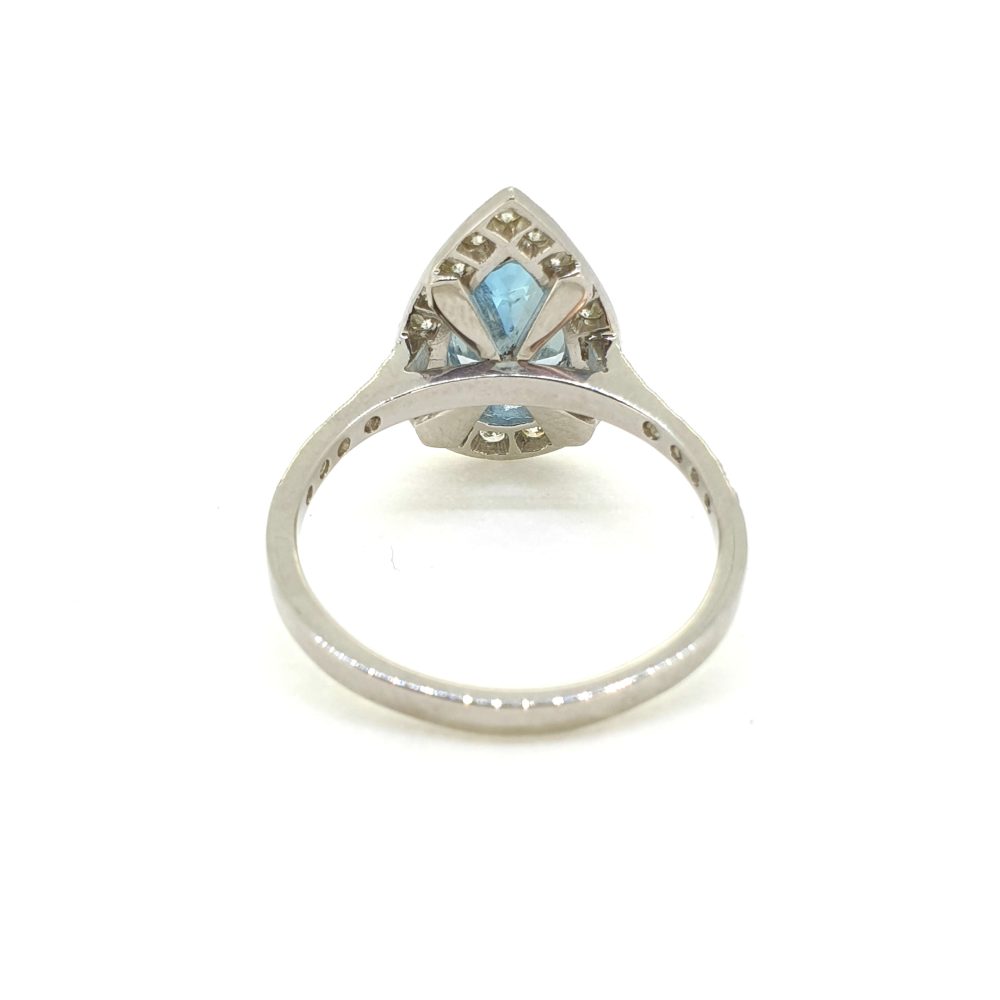 1.40ct Pear Cut Aquamarine and Diamond Cluster Ring