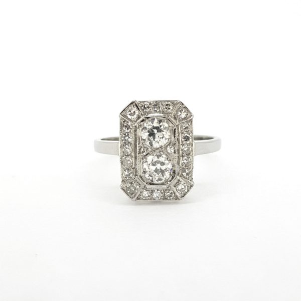 Art Deco Style Diamond Cluster Ring in Platinum, 1.00 carat total
